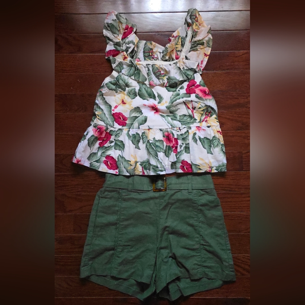 Janie and Jack Green Shorts and Floral shirt
